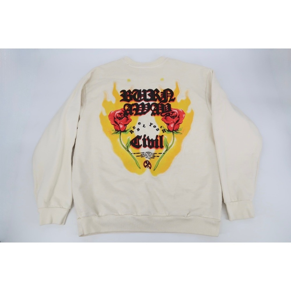 Civil Regime Sweatshirt Mens XXL Cream Rebel Youth Burn Away Rose Streetwear